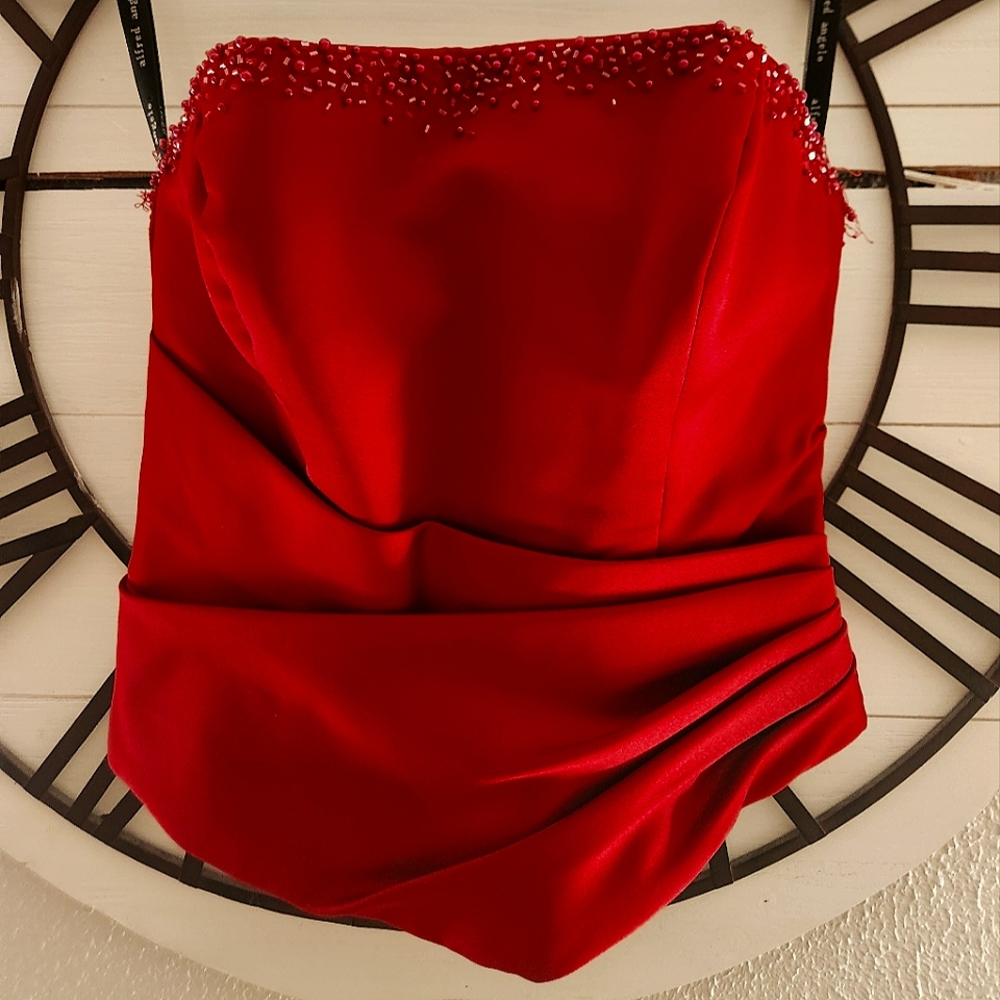 Two peaice, red, long, prom dress